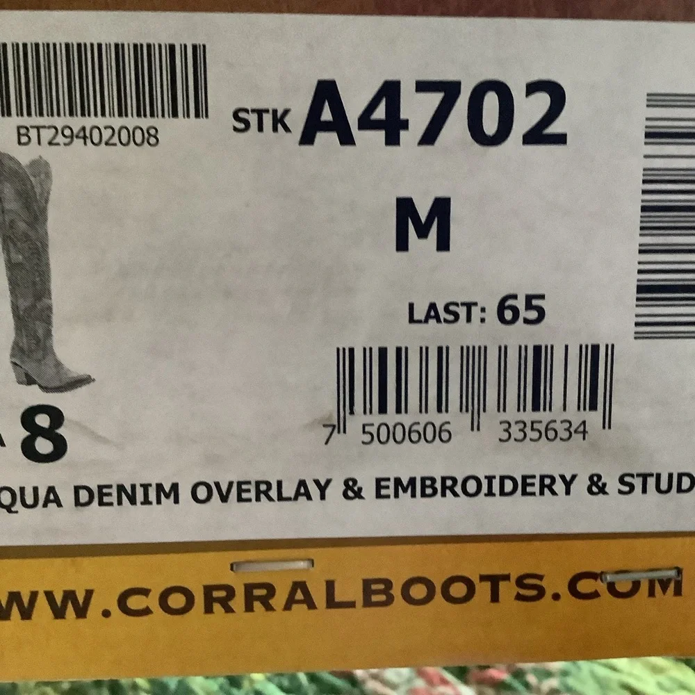 CORRAL Willow Over The Knee  Black & Turquoise Western Boots ~3” Heel Inside Zip - Picture 15 of 16